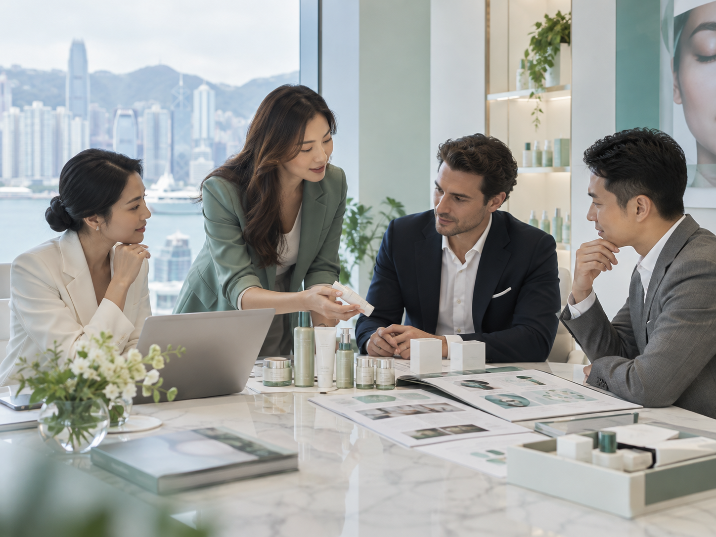 Professional skincare brand distribution and market development meeting in Hong Kong
