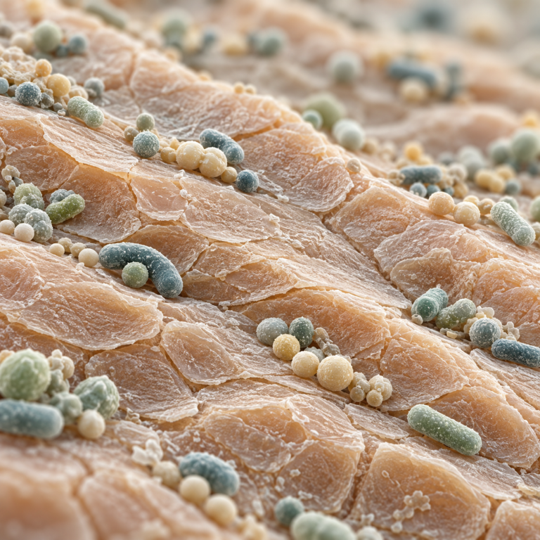 皮膚表面微生物的概念示意圖 Conceptual illustration of the skin microbiome